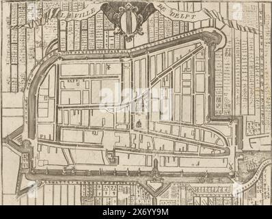 Karte von Delft, La Ville de Delft (Titel auf Objekt), Druck, Druckerei: Anonym, ca. 1650 - ca. 1700, Papier, Ätzen, Höhe, 156 mm x Breite, 198 mm Stockfoto