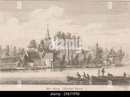 View of Nigtevecht, the Village of Nigtevecht (Titel auf Objekt), Druck, Druckerei: Hendrik Spilman, (erwähnt auf Objekt), Haarlem, 1742 - 1784, Papier, Ätzen, Höhe, 131 mm x Breite, 194 mm Stockfoto