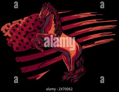 Vektorillustratyion von Pferd American Distress Flag auf schwarzem Hintergrund Stock Vektor
