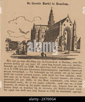 Blick auf den Grote Markt mit der St. Bavo Kirche in Haarlem, de Groote Markt in Haarlem (Titel zum Objekt), Druck, Druckerei: Anonym, Verlag: Daniël Broedelet, Purmerend, 1839 - 1841, Papier, Höhe, 155 mm x Breite, 135 mm Stockfoto