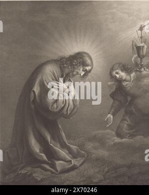 Christus im Garten Gethsemane, Druck, Druckerei: Jacob Felsing, (auf dem Gegenstand erwähnt), nach Malerei von: Carlo Dolci, (auf dem Gegenstand erwähnt), nach Zeichnung von: Gerolamo Tubino, (auf dem Gegenstand erwähnt), Mannheim, 1828, Papier, Gravur, Höhe, 401 mm x Breite, 293 mm Stockfoto