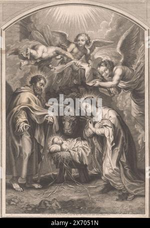 Geburt Christi, Druck, Druckerei: Jean Daullé, (erwähnt auf dem Objekt), nach Malerei von: Peter Paul Rubens, (erwähnt auf dem Objekt), Verlag: weduwe Francois Chéreau, (erwähnt auf dem Objekt), Druckerei: Frankreich, Verlag: Paris, 1729 - 1755, Papier, Gravur, Höhe, 330 mm x Breite, 225 mm Stockfoto