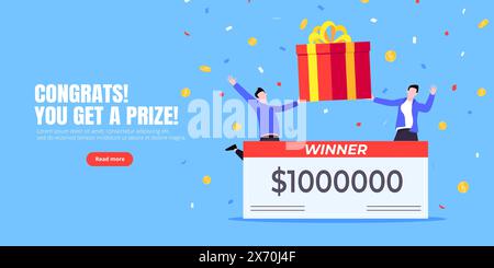 Glückliche Lottosieger mit großem Lohn. Stock Vektor