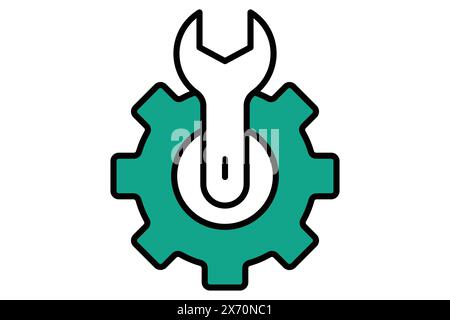 Symbol „Einstellung“. Zahnrad mit Schraubenschlüssel. Symbol für Informationstechnologie. Symbolstil für flache Linien. Illustration des Technologieelements Vektor Stock Vektor