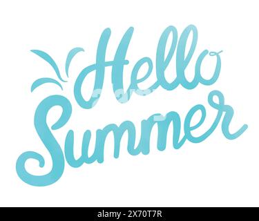 „Hello Summer Watercolor“-Schriftzug. Sommerzeit-Logo-Vorlagen. Isoliertes Typografisches Design-Etikett. Sommerferien-Schriftzug für Einladung Stock Vektor