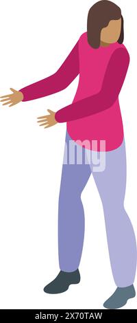 Bunte Illustration einer Frau mit ausgestreckten Armen in einer einladenden Geste, isoliert auf weiß Stock Vektor