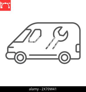 Sanitär-Service Van-Linie Symbol, Sanitär-Service und Transport, Handwerker LKW-Vektor-Symbol, Vektorgrafiken, editierbare Strichumrisszeichen, eps 10. Stock Vektor