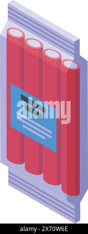 Vektorillustration von isometrischen roten Büchern mit leeren Stacheln auf einem Regal Stock Vektor