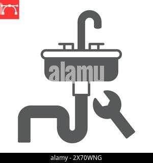 Glyphe-Symbol für die Waschbecken-Installation, Sanitär-Service und Handwerker-Arbeit, Haushalt Reparatur-Vektor-Symbol, Vektor-Grafiken, bearbeitbare Strichstärke, eps 10. Stock Vektor