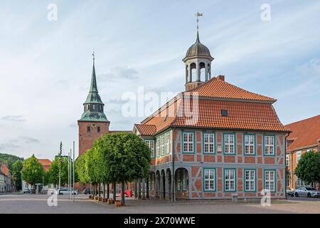 Marienkirche, Rathaus, Marktplatz, Boizenburg, Mecklenburg-Vorpommern, Deutschland Stockfoto