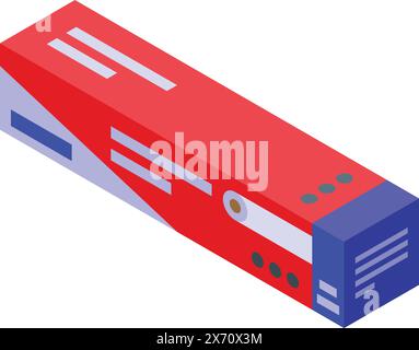 Moderne isometrische Zugvektorillustration in Rot zeigt effizientes Verkehrssystem in städtischen Gebieten Stock Vektor