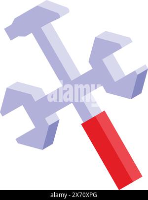Illustration von stilisierten, gekreuzten Hammer- und Schraubenschlüsseln in modernem, schlankem Design Stock Vektor