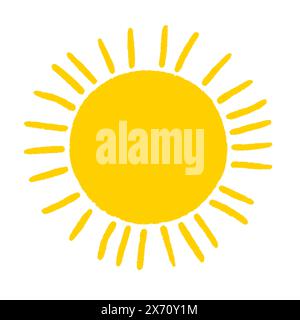 Sonnensymbol. Kindliche Sonnenzeichnung. Abstrakte niedliche Zeichnung der Sonne. Vektorabbildung Stock Vektor