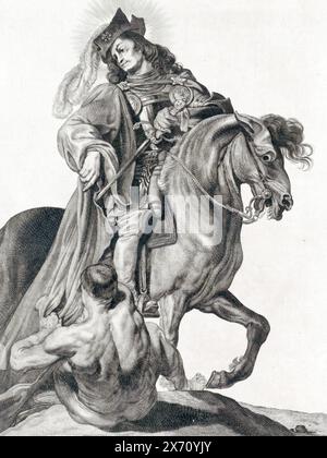 Saint Martin de Tours: Saint Martin teilt seinen Mantel 1650 mit einem Bettler von Cornelis Visscher Stockfoto