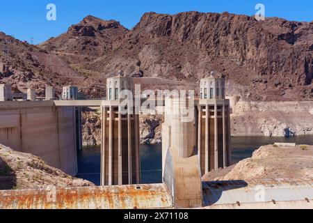 Hoover-Staudamm aus Sicht des Reservoir Point of View Stockfoto