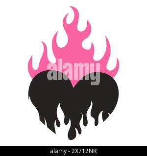 Herzflamme y2k Gothic Tattoo Neo Tribal isoliert auf weißem Hintergrund. Retro-Dekoration der 90er Jahre, Emo-Symbol. Liebe, romantische Form. Vektorabbildung Stock Vektor