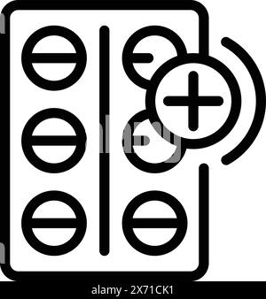 Schwarze Linie Symbol einer Pillenblase und ein Pluszeichen, das Medikament und Gesundheitswesen darstellt Stock Vektor