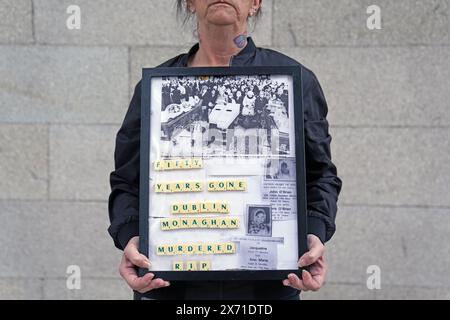 Cathy Ellis kommt zur Messe in der Pro-Cathedral in Dublin, um den 50. Jahrestag der Bombenanschläge von Dublin und Monaghan zu feiern. Cathy verlor ihre 17 Monate alte Nichte Jacqueline O’Brien, ihre Schwester Anna O’Brien, ihren Schwager John O’Brien und ihre 5 Monate alte Tochter Ann Marie während der Bombenanschläge. Bilddatum: Freitag, 17. Mai 2024. Stockfoto