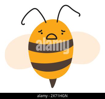 Das Emoji-Symbol „Fly Desenttäuschte Bee“. Niedliche Kinderfigur. Objekt Sommer Symbol flach Vektor Honig Art.. Zeichentrickelement für Web- oder Typografie Stock Vektor