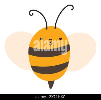 Fly Bee Kiss Love Emoji Symbol. Niedliche Kinderfigur. Objektsymbol flach Vektor Art. Zeichentrickelement für Web- oder Typografie, Poster Stock Vektor