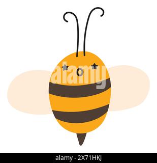 Emoji-Symbol für „Fly besorgte Bee“. Niedliche Kinderfigur. Objekt Sommer Symbol flach Vektor Honig Art.. Zeichentrickelement für Web- oder Typografie, Poster Stock Vektor