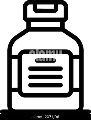 Minimalistische medizinische Pille Flasche Symbol in schwarz und weiß, Vektor-Illustration für Apotheke und Gesundheitswesen Design mit Linie Kunst und einfache Verpackung, isoliert auf weißem Hintergrund Stock Vektor