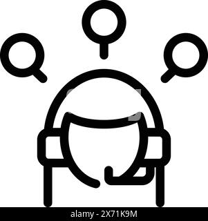 Abstraktes Symbol für den Kundensupport in minimalistischem Schwarz-weiß-Design mit Vektorillustration eines Vertreters, der ein Headset für Unterstützung und Unterstützung in einer modernen Callcenter-Umgebung verwendet Stock Vektor
