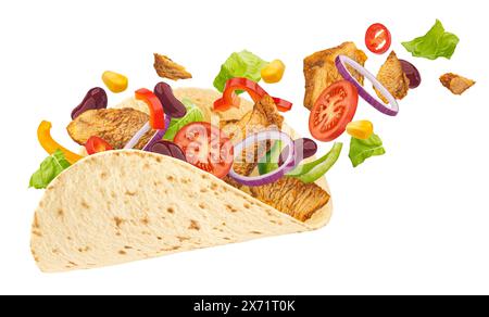 Döner Kebab, Hühnershawarma isoliert auf weißem Hintergrund, volle Tiefe des Feldes Stockfoto