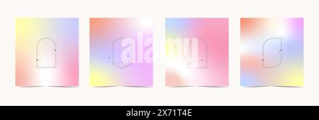 Hologrammstruktur. Perlmuttartiger Hintergrund. Abstrakter Verlauf. Retro Futuristic Broschüre. Violetter Neonverlauf. Metalleffekt. Digitale Flüssigkeit. Chromfolie Stock Vektor