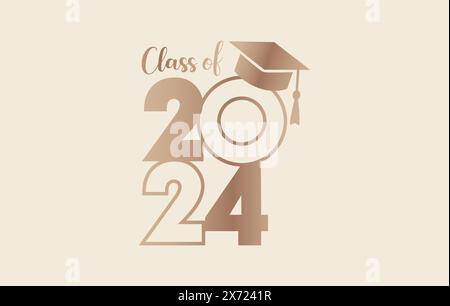 Klasse von 2024, Schriftzug Schriftbanner Gratulation Vorlage für Design Party High School oder College, Graduiertenschrift mit akademischer Kappe Stock Vektor