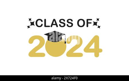 Klasse von 2024, Schriftzug Schriftbanner Gratulation Vorlage für Design Party High School oder College, Graduiertenschrift mit akademischer Kappe Stock Vektor