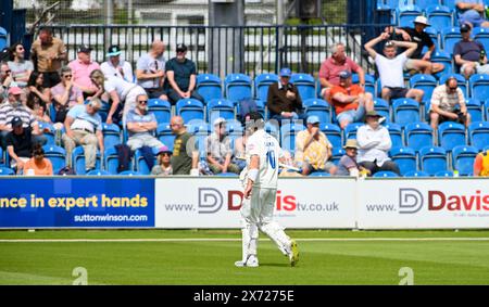 Hove UK 17. Mai 2024: Danny Lamb aus Sussex stürzt ab, nachdem er während des ersten Tages des Cricket-Spiels zwischen Sussex und Yorkshire am 1. Central County Ground in Hove entlassen wurde: Credit Simon Dack /TPI/ Alamy Live News Stockfoto