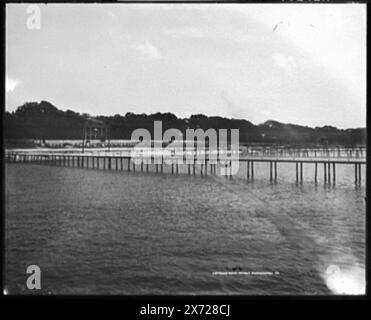 Biloxi, Miss., negative bilden ein dreiteiliges Panorama. Titel in der Mitte negativ: Uferlinie bei Biloxi, Pass Christian, Miss Titel auf rechtem negativ: Uferlinie bei Biloxi., 'Copyright 1901 by Detroit Photographic Co.' auf rechtem negativ. '10242-3 sec-C' auf Mittennegativ; '010242-3 sec-R' auf rechtem negativ., Detroit Publishing Co. Panorama Nr. 010242., Geschenk; State Historical Society of Colorado; 1949, Leuchttürme. , Piers & Kais. , Uferpromenade. , Usa, Mississippi, Biloxi. Stockfoto