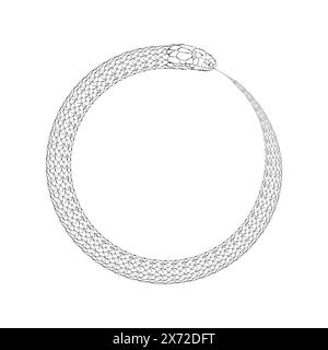 Ouroboros, lineare Schlange, schwarzes Symbol des Jahres 2025. Vektorillustration isolierter weißer Hintergrund. Stock Vektor