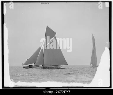 Reliance und Shamrock III kommen zur Zeile, Titel aus Jacke, '1482' auf negativ. Detroit Publishing Co.-Nr. 033162., Geschenk; State Historical Society of Colorado; 1949, Reliance (Yacht), Shamrock III (Yacht), Yachts. , Regattas. , America's Cup Rennen. Stockfoto