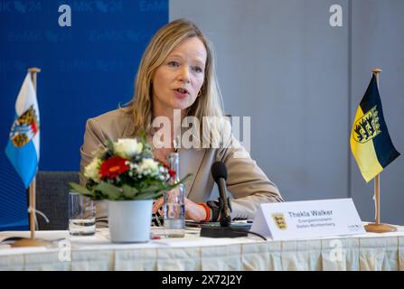 Kiel, Deutschland. Mai 2024. Thekla Walker (Bündnis90/die Grünen), baden-württembergische Energieministerin, spricht auf einer Pressekonferenz zur dritten Energieministerkonferenz in Kiel. Quelle: Axel Heimken/dpa/Alamy Live News Stockfoto