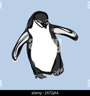 Pinguin-Zeichentrickstil Vektor-Illustration isoliert auf blauem Hintergrund. Minimalistisches Design Stock Vektor