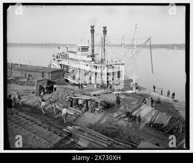 Angola Landing, Staatsgefängnis, Mississippi River, La, Titel aus Jacke. g 3789 auf negativ., Detroit Publishing Co.-Nr. 034337., Geschenk; State Historical Society of Colorado; 1949, Amerika (Stern Wheeler), Louisiana State Penitentiary. , Gefängnisarbeiter. , Deiche. , Versand. , Heckräder. , Flüsse. , Holzindustrie. , Usa, Mississippi River. , Usa, Louisiana, Angola. Stockfoto