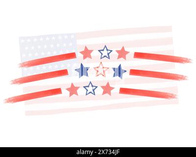 Rote, blaue Sterne und Streifen auf dem Hintergrund der USA-Flagge. United State Memorial Day, Unabhängigkeitsentwurf. Komposition in Nationalfarben. Stockfoto