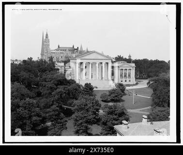 State Capitol und City Hall, Richmond, Virginia, Detroit Publishing Co. No. 071004., Geschenk; State Historical Society of Colorado; 1949, Capitols. , Stadthalle und Rathäuser. , Parks. , Usa, Virginia, Richmond. Stockfoto