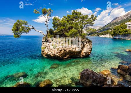 Kamen Brela Symbol der Stadt Brela an der Adriaküste Dalmatiens, Kroatien. Kam Brela, kleine berühmte Insel in Brela, Makarska Riviera, Dalmatien, Stockfoto