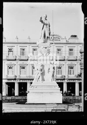 Statue von Jose Marti, Central Park, Havanna, Kuba, 'L-14' auf negativ. 'Gran Hotel Inglaterra' auf Hotel im Hintergrund. Detroit Publishing Co.-Nr. 9447., Geschenk; State Historical Society of Colorado; 1949, Marti, Jose, 1853-1895, Statuen. , Hotels. , Skulptur. Kuba, Havanna. Stockfoto