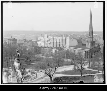 Richmond, Va., Videobilder sind nicht sequenziell; die eigentliche Reihenfolge von links nach rechts ist 12496 oder 12497, 06881., Titel vom Kataloger erstellt. Zweiteiliges Panorama mit naher Variante des linken negativ. Linkes negativ erscheint auch als separates Bild mit dem Titel Capitol Square, Richmond, Virginia, 'G 2607' auf linksem negativ; 'G 2608' auf linksem negativ; 'G 2609' auf rechtem negativ., Detroit Publishing Co. Nrn. 010899 und 018405., Gift; State Historical Society of Colorado; 1949, Parks. , Denkmäler und Denkmäler. , Usa, Virginia, Richmond. Stockfoto