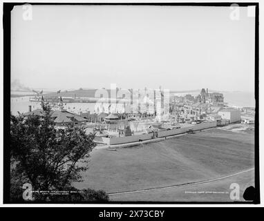 BirdsEye View, Nantasket Beach, Mass., vom Rockland House, einschließlich Paragon Park Vergnügungspark., '2831' auf negative. Detroit Publishing Co.-Nr. 018798., Geschenk; State Historical Society of Colorado; 1949, Vergnügungsparks. , Usa, Massachusetts, Nantasket Beach. Stockfoto