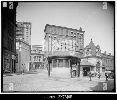 Scollay Square, Boston, Mass., Titel und Datum aus Detroit, Katalog P (1906)., Scollay Square Station im Vordergrund., '3262 A' auf negativ., Detroit Publishing Co.-Nr. 019609., Geschenk; State Historical Society of Colorado; 1949, Plazas. , U-Bahn-Stationen. , Kioske. , Usa, Massachusetts, Boston. Stockfoto