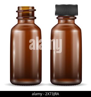 Vektorzeichnung, realistisches Modell Set klare braune Flasche Stock Vektor