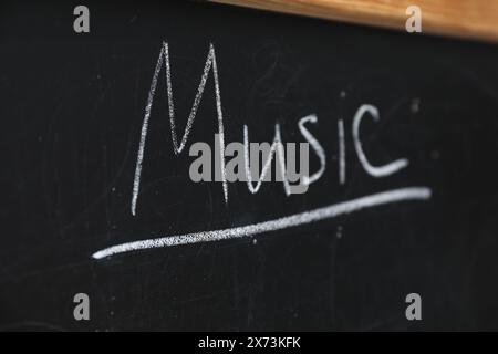 Wortmusik mit Kreide auf Tafel geschrieben Stockfoto