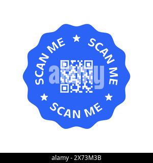 Blaues QR-Code-Etikett mit Scan-Me-Text Stock Vektor