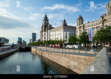 Three Graces am Hafen von Liverpool, England. Stockfoto