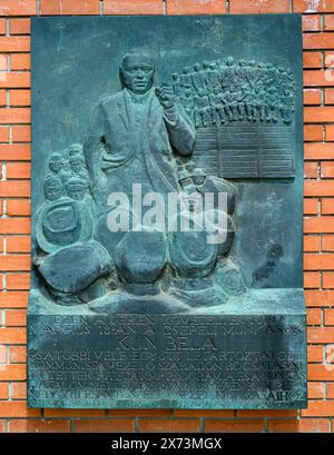 Die Gedenktafel Béla Kun im Memento Park, Budapest, Ungarn Stockfoto